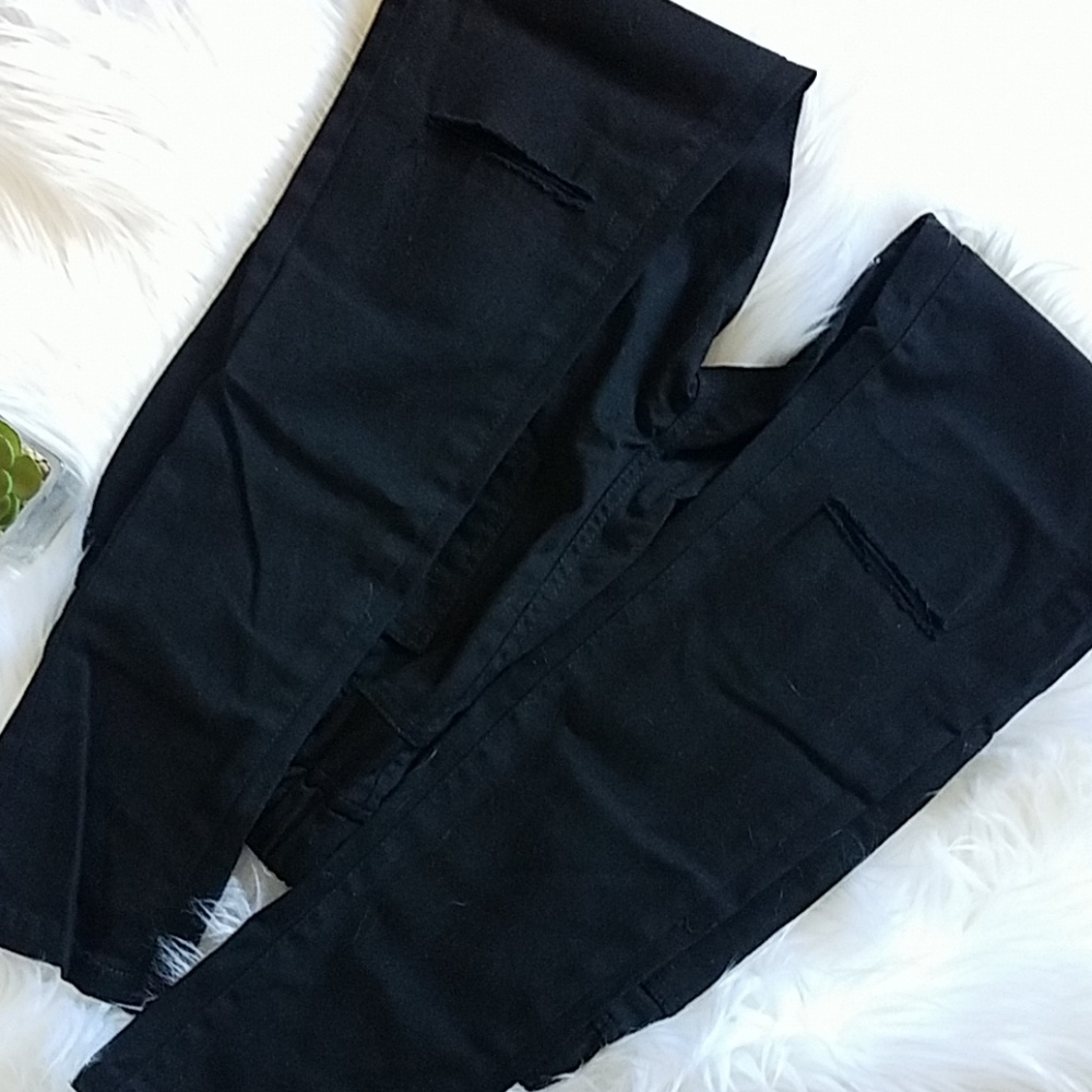 ❣Black Distressed Drawstring Twill Pants❣ - Picture 3 of 4